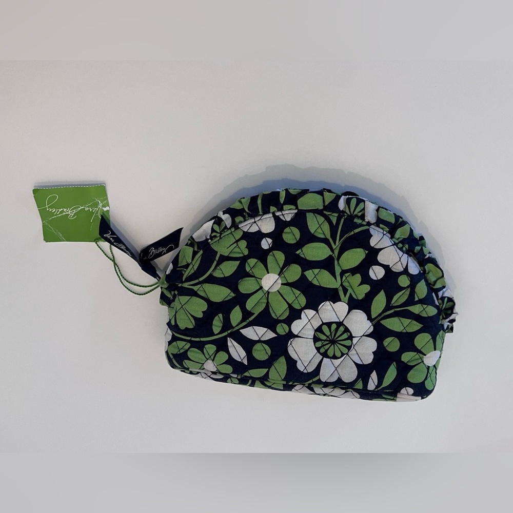 Vera Bradley Navy Floral Quilted Cosmetic Case with Green Accents